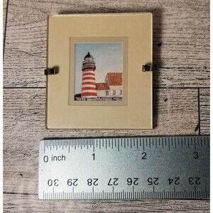 Maine West Quoddy Head Lighthouse Mini Print Lisa P Bertovich VTG TINY Art 2 3/8
